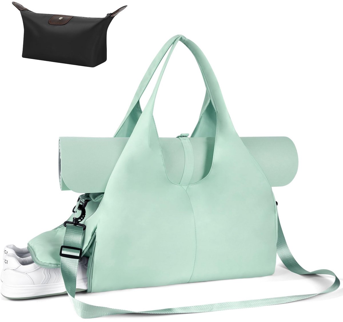 SnelShoppen - Grote sporttas voor yogamat met multifunctionele zakken en ritssluiting - Ideaal voor dames - Groen - Ruim en praktisch voor fitness, yo