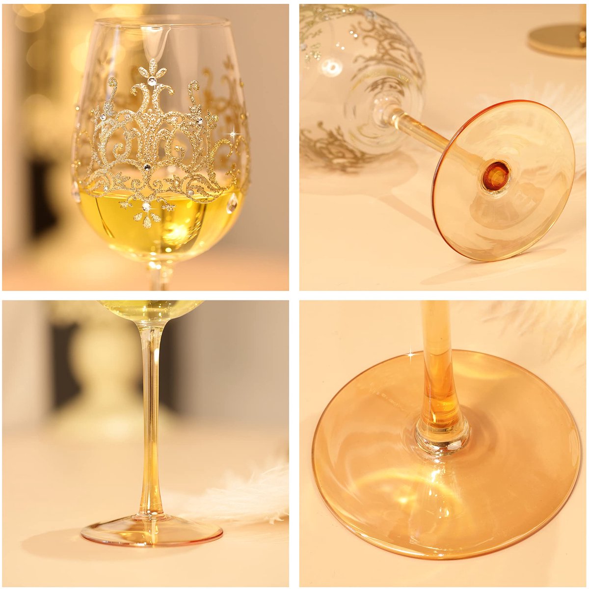SnelShoppen - Handgeschilderd Wijnglas met Gouden Kroon - Ambachtelijk 15 oz Wijnglazen voor Feest, Verjaardag, Cadeau, Uniek, Luxe, Decoratief, Glasw