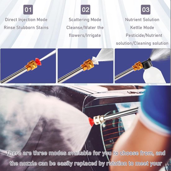 SnelShoppen - Draagbare Hogedrukreiniger Draadloos 21V met 2 Batterijen en Sproeiers voor Auto, Tuin en Terras - Inclusief 5m Slang van Snelshoppen — afbeelding 5