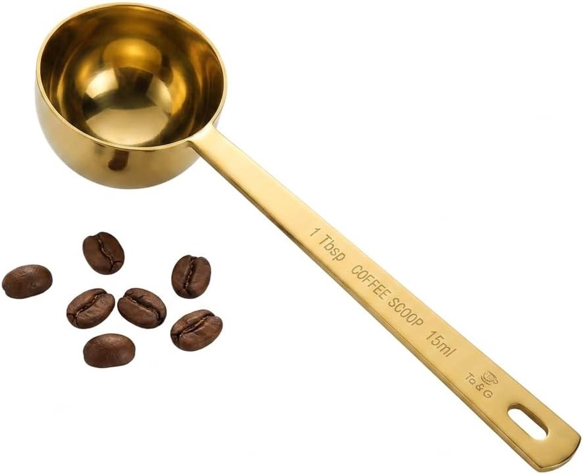 Gouden RVS Koffielepel van 15 ml met Lange Handgreep voor Nauwkeurige Koffiemeting en Poedergebruik