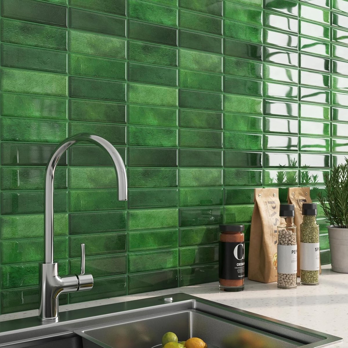15 Stuks Zelfklevende 3D Tegels Groen voor Keuken en Badkamer - PVC Wanddecoratie 30CMx30CM