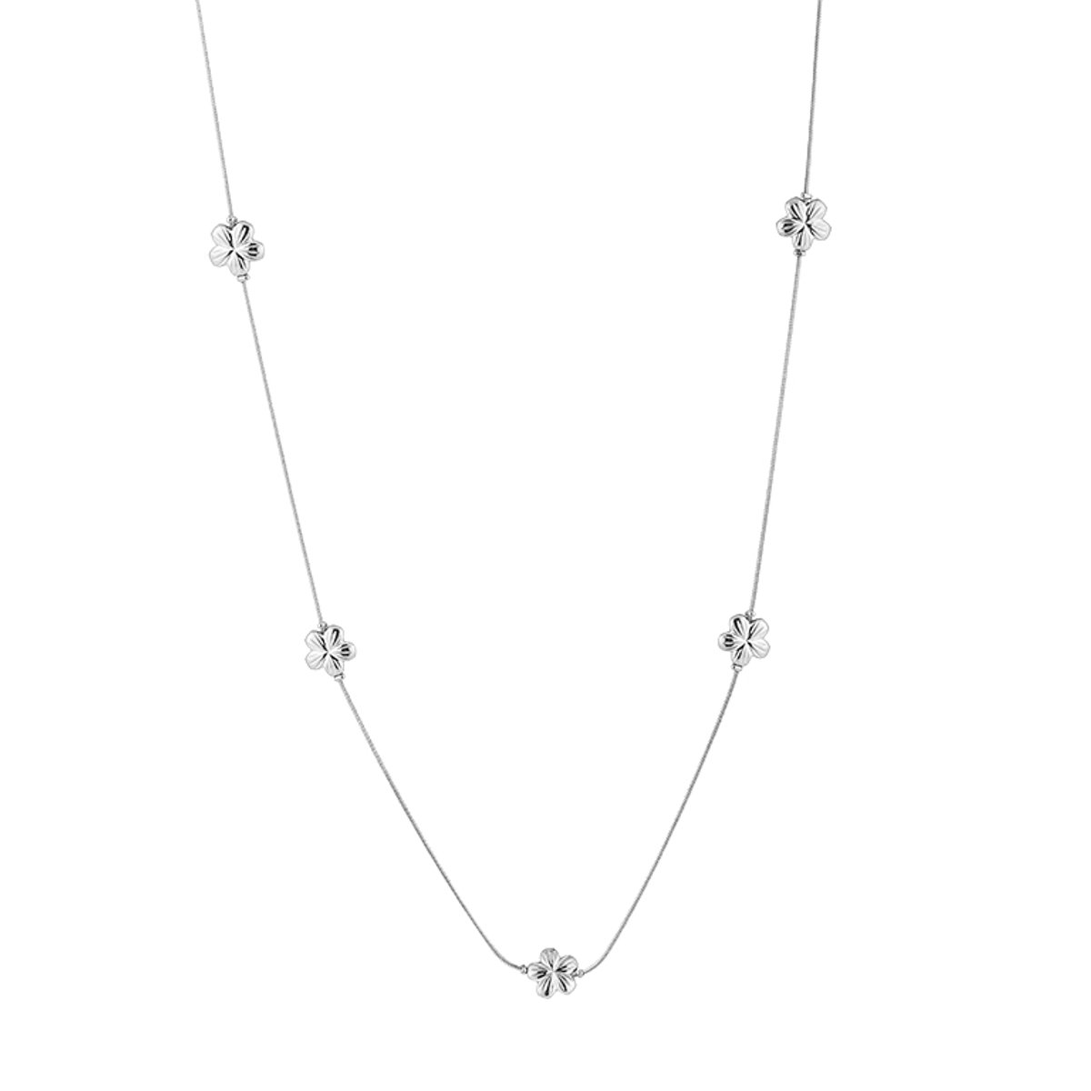 Lange Ketting - Heupketting Dames 90 cm - Roestvrij Staal (RVS) - Met Bloemen Bedels - Lange Schakelketting / Sautoir Ketting - Sieraden Cadeau Vrouw - Zilver