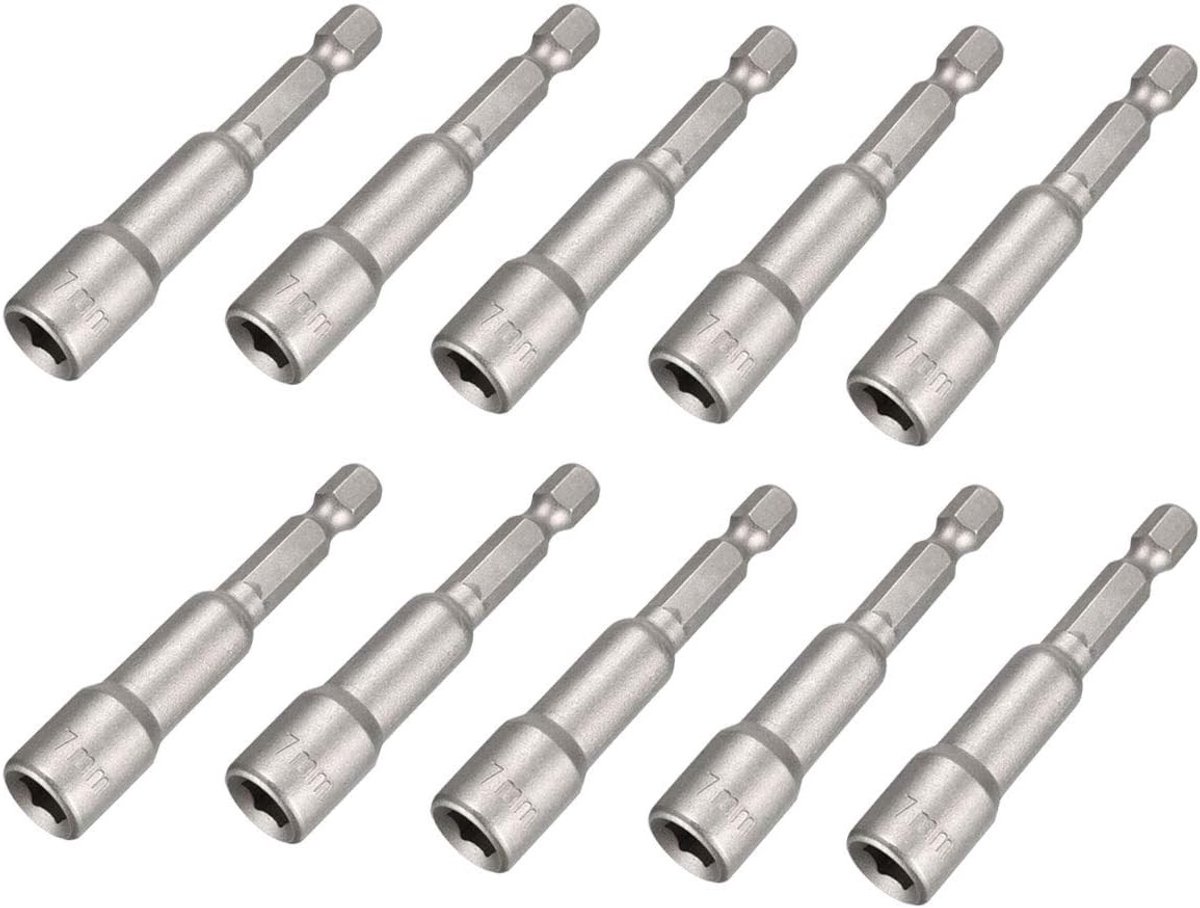 Complete Set van 10 Magnetische Steeksleutels met Hexagonale Booradapter voor Accuschroevendraaier en Handgereedschap (1/4 Inch, 7 x 65mm)