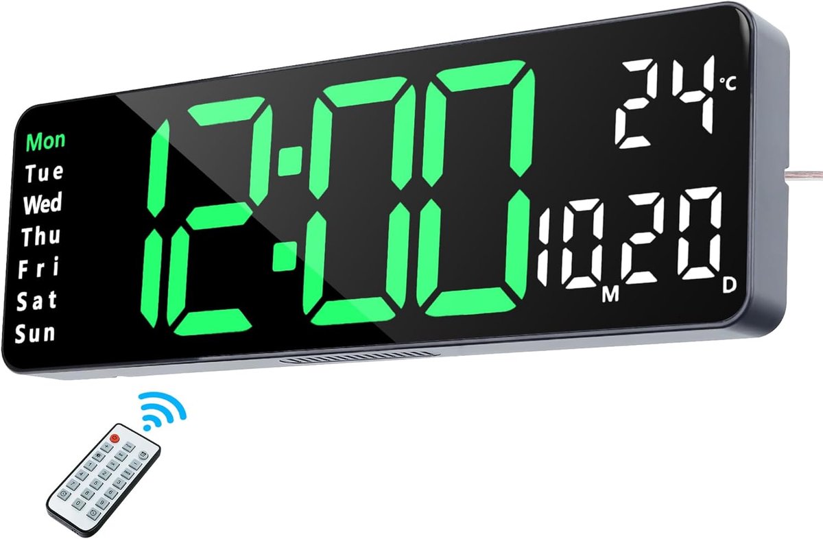 Thijox - Digitale Wandklok met Afstandsbediening - 33 cm LED-display - Aftellen, Timer, Temperatuur, Datum - Instelbare Helderheid - Perfect voor Woon