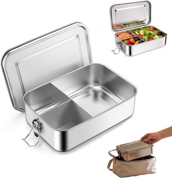 RVS lunchbox met 3 vakken