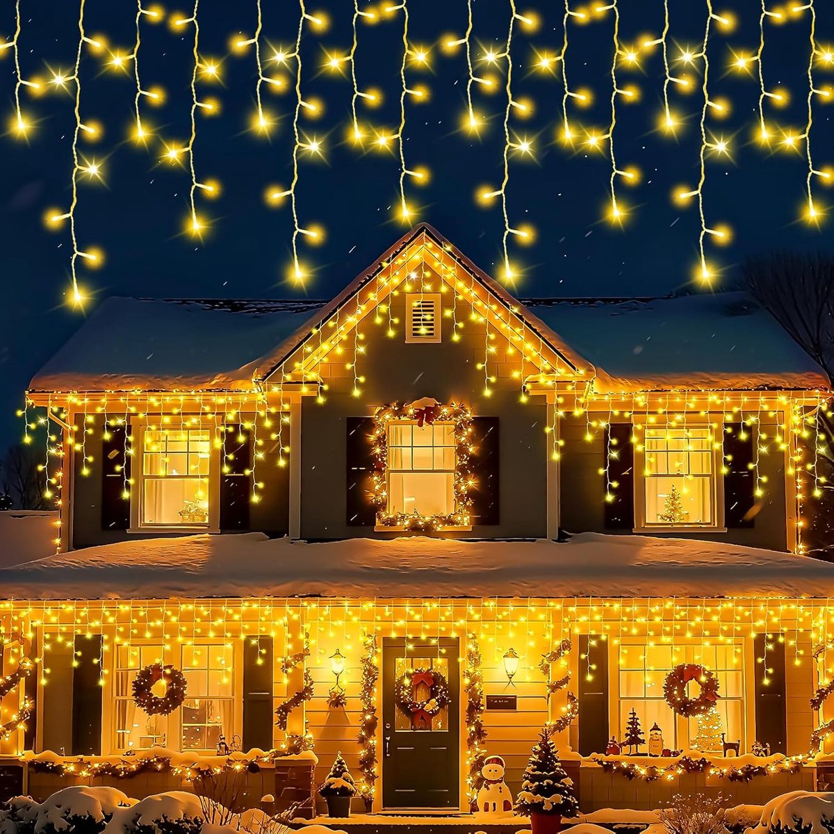 SnelShoppen - Lichtsnoer voor buiten 15 m, 480 leds, warmwit, ijspegels, lichtketting met stroomtimer, 8 modi, kerstverlichting, decoratie voor dak, t