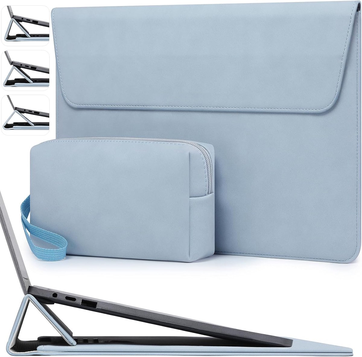 SnelShoppen - Laptophoes 13,3-14 Inch met Verstelbare Standaard, Lichtblauw, Waterafstotend, Ideaal voor School, Werk, Reizen en Bescherming