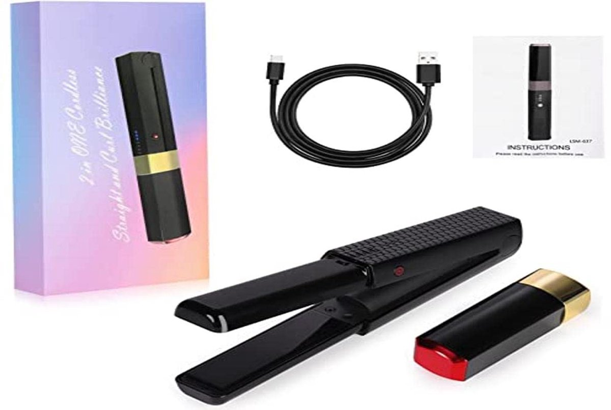 SnelShoppen - Draadloze Mini Stijltang 2-in-1, Keramisch, USB-oplaadbaar, Snelle Temperatuurinstelling, Ideaal voor Thuis en Onderweg, Perfect voor Fe