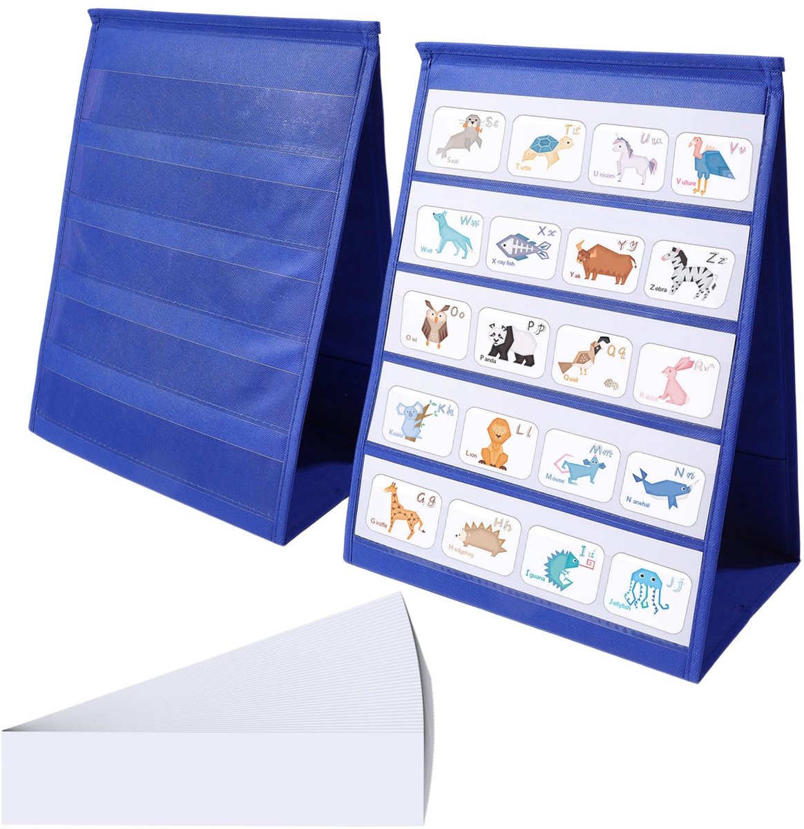 SnelShoppen - 2 Sets Tafel-Zakkaartenstandaard, Herbruikbare Opvouwbare Kaartstandaard voor Woordenschat en Spelling, Blauw, Ideaal voor Thuis, School