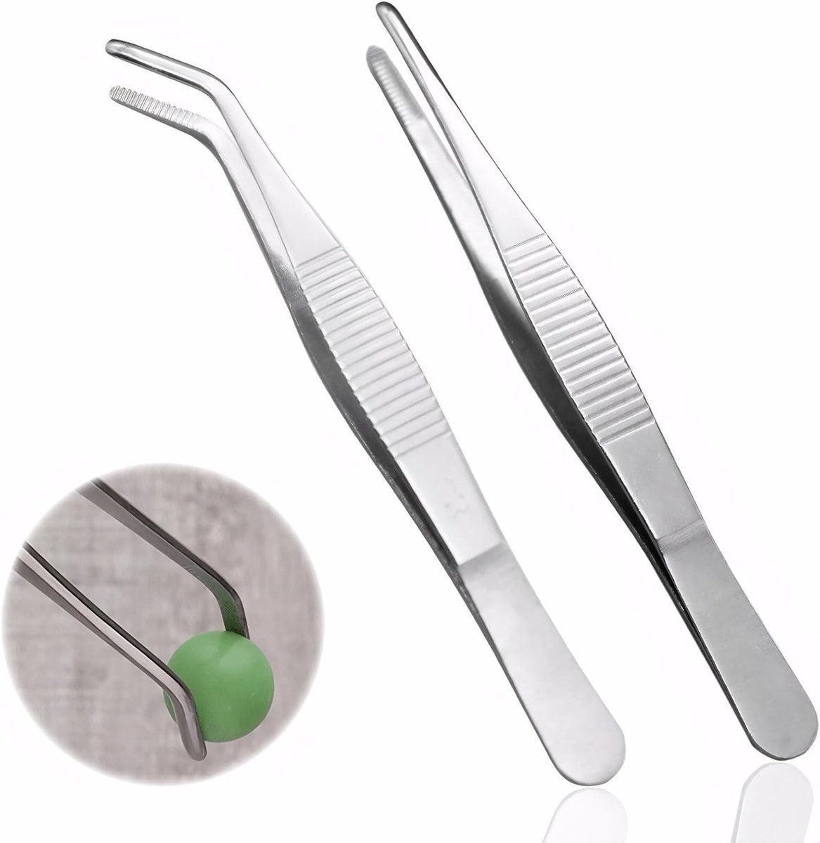 Set van 2 Gebogen en Rechte RVS Pincetten van 14 cm voor Elektronica, Laboratoriumwerk, Knutselen en Aquariums