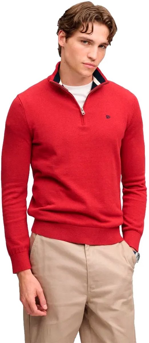Superdry Preppy Essential Katoenen Halve Rits Trui Heren Sweaters Rood