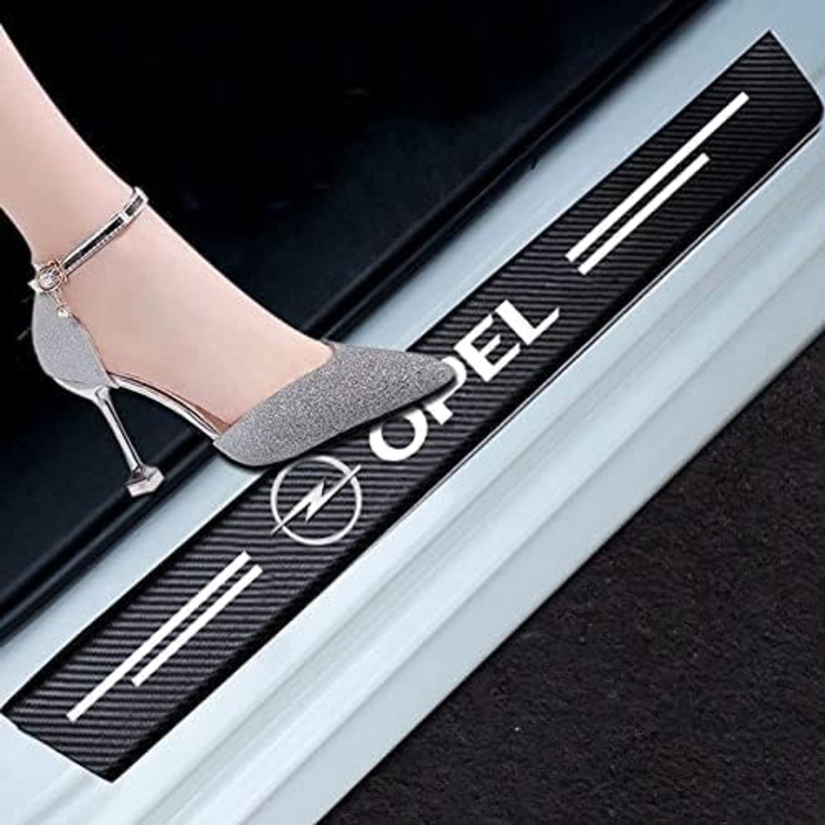 Deurdrempel strips bescherming - carbon fiber - met logo - eenvoudig te plaatsen - SnelShoppen