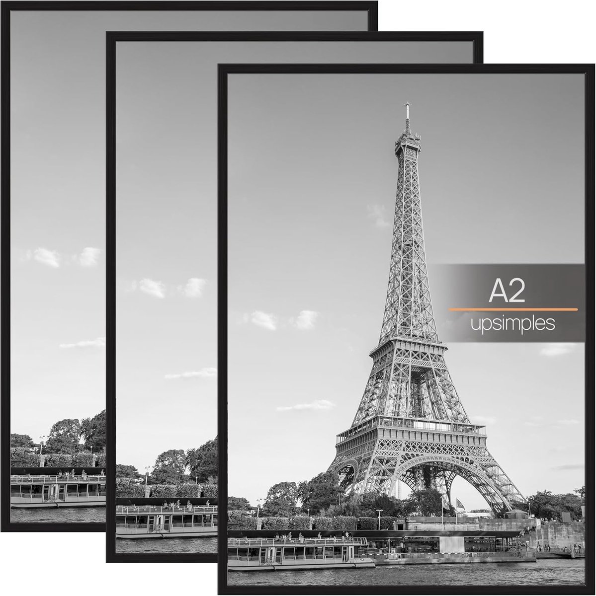 SnelShoppen - 3 Pack A2 Fotolijst Zwart, Fotolijsten voor Posters, Wanddecoratie, Kunst, Hout, Modern Design, Geschikt voor Thuis, Kantoor, Feesten