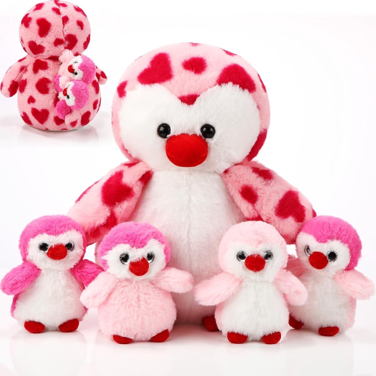 Zachte Pluche Pinguïn met 4 Baby's in de Buik - 35 cm Knuffeldier voor Kinderen, Perfect voor Verjaardagen en Valentijnsdag