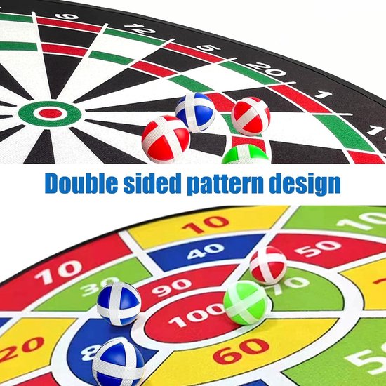Dubbelzijdig Dartbord voor Kinderen & Ballen Spel - Opvouwbaar Dartbord Speelgoed - Feestspellen Buiten Gooispel Cadeau - Zwarte en Witte Dartbord (66cm) — afbeelding 2