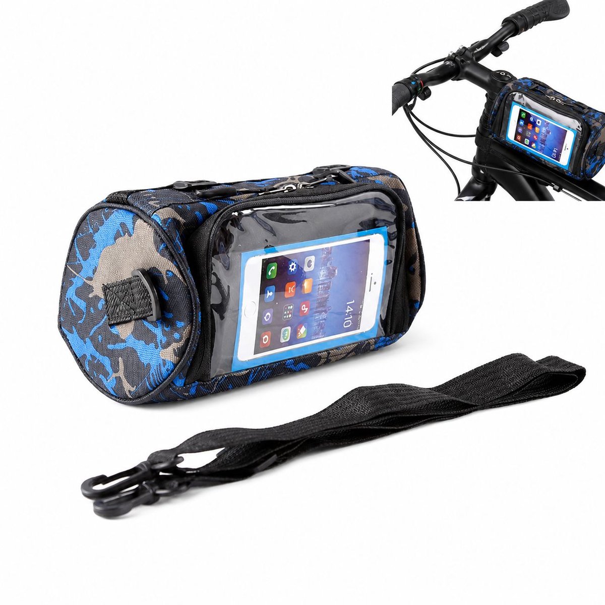 VHV-Fietstas - Sterke en Waterafstotende Zadeltas en Frame Tas voor Fietsen, Woon-werkverkeer en Reizen - Camouflage Blauw