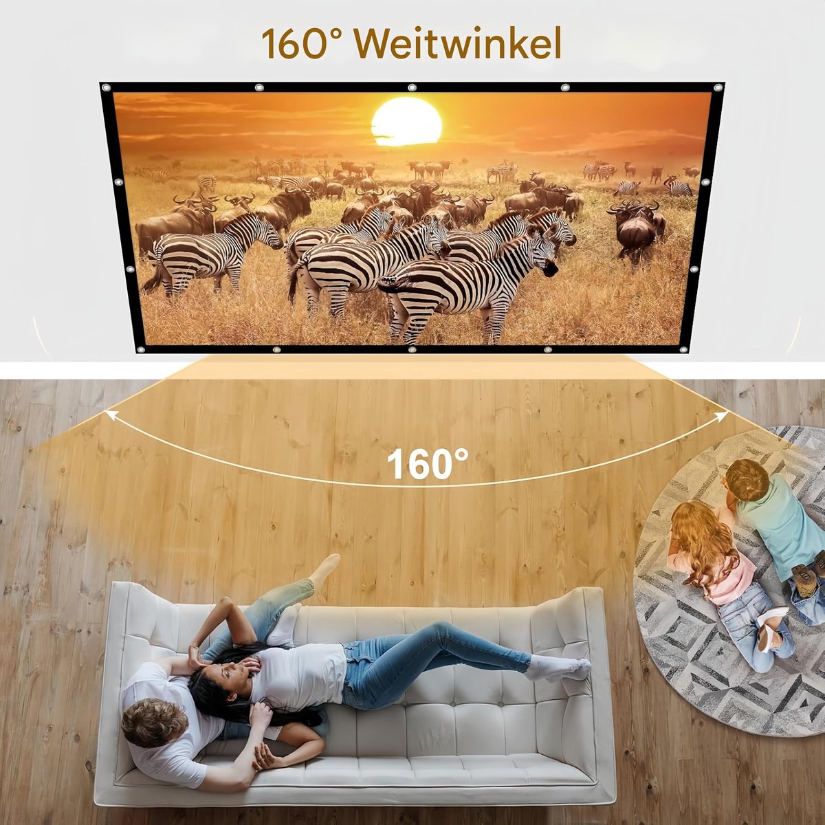 SnelShoppen - Opvouwbaar en Draagbaar 16:9 HD Projectiescherm 120" - Dik en Kreukvrij voor Thuisbioscoop, Kantoor, Camping en Feesten