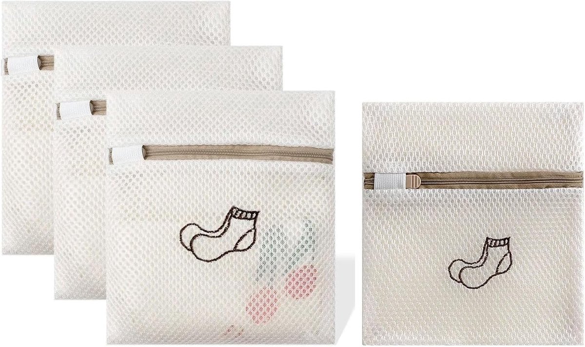 Waszakken voor wasmachine, 4 stuks, 18 x 20 cm, mesh met rits voor bh's, lingerie en schoenen, beschermt wasgoed
