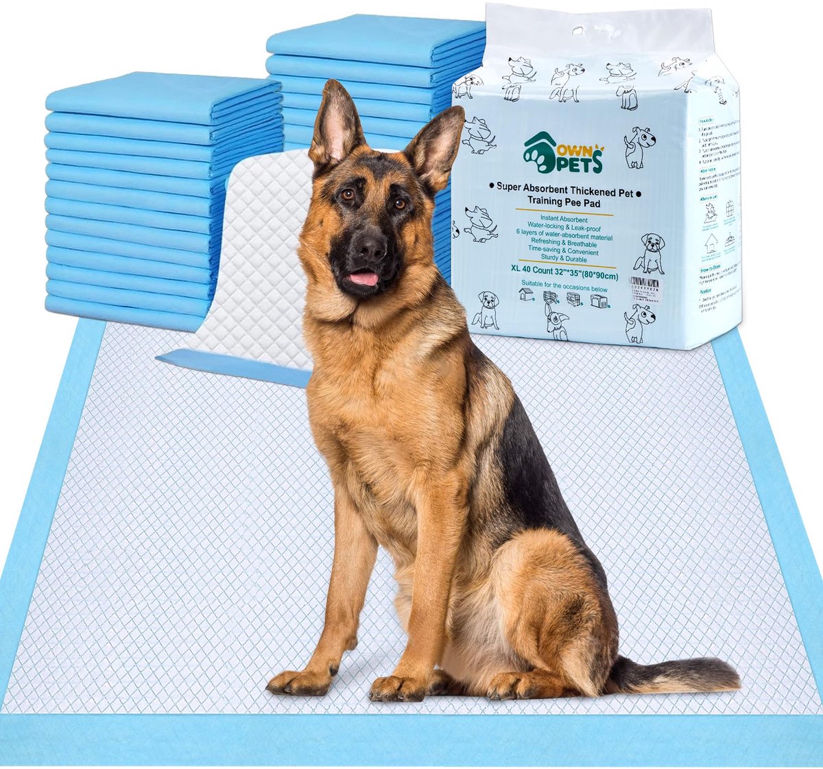 SnelShoppen - 40 Stuks Grote Trainingsmatten voor Honden 80 x 90 cm - Absorberende Pipi-Matten voor Incontinentie - Wegwerp, Sneldrogend, Ideaal voor