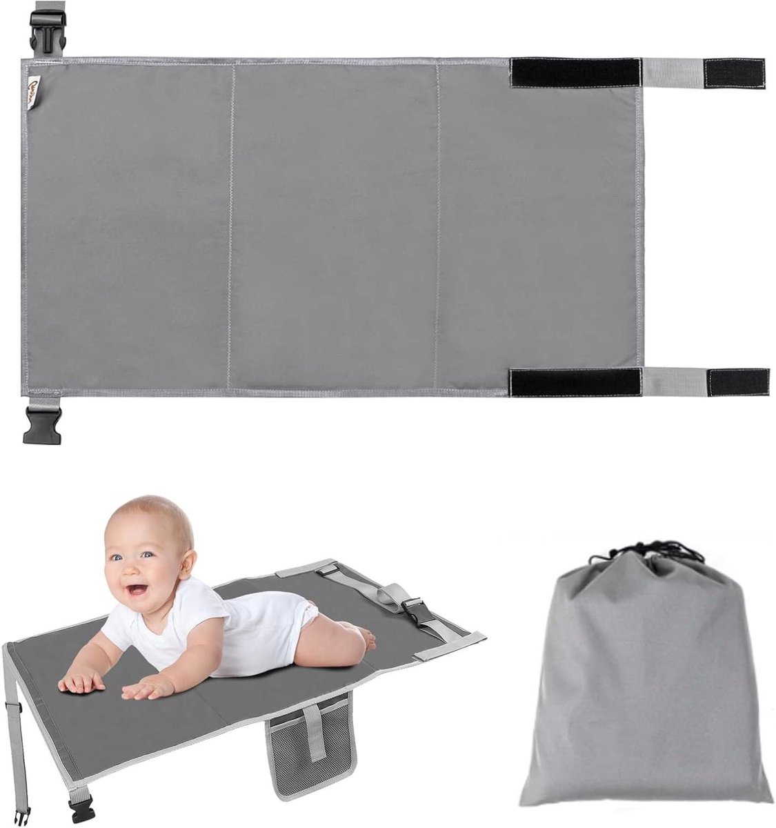 Reis hammock kinderen - Vliegtuig bed - Comfortabel reizen - Verstelbare band - 79x44 cm - Grijs
