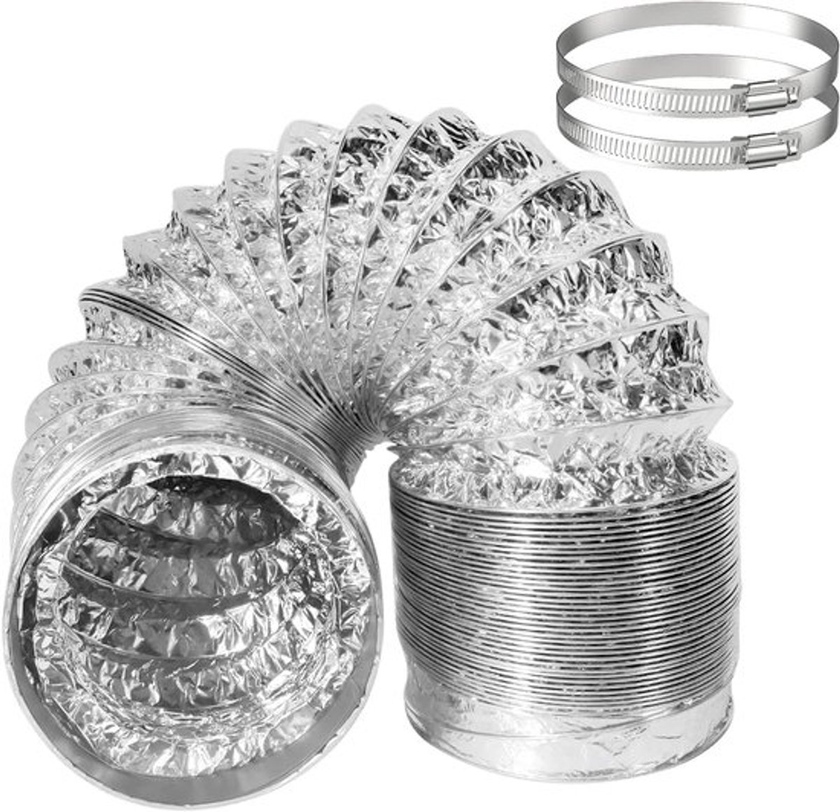 Flexibele Aluminium Luchtleidingen van 150 mm, Ideaal voor Ventilatie en Afzuiging, Inclusief 2 Slangklemmen (Max. Lengte 3 m)