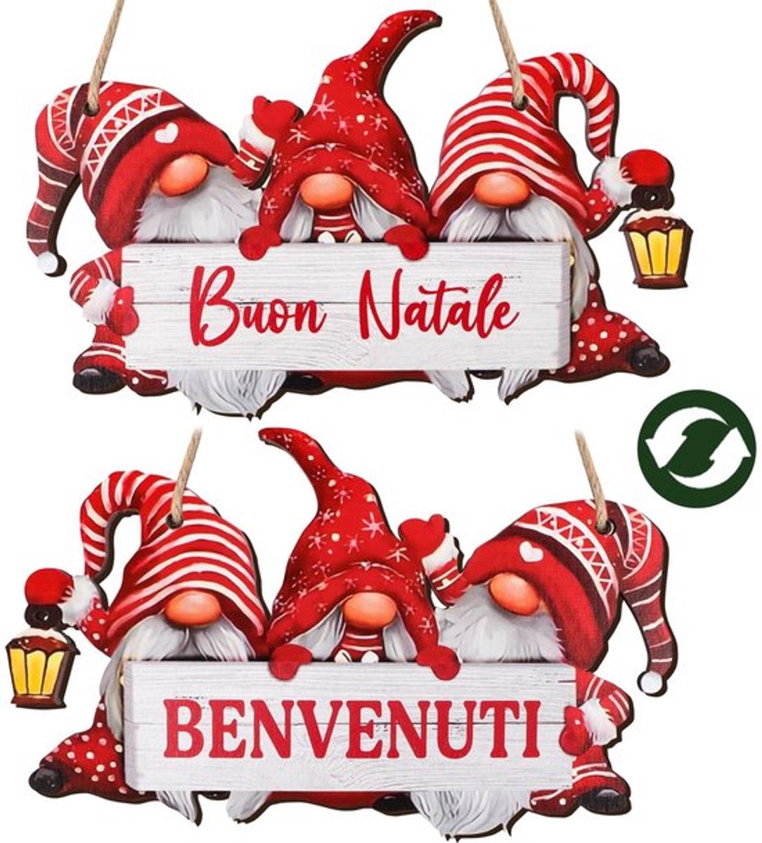 Kerstkabouter van hout - Vrolijk kerstwelkom - Deurdecoratie - Kerstversiering - Raamslinger - Geschikt voor kerstdecoratie - Formaat 20...