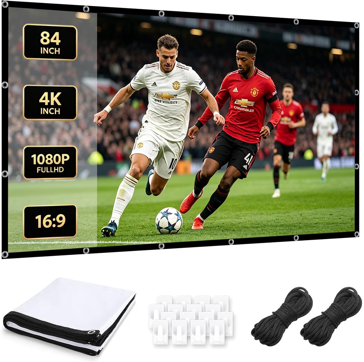 SnelShoppen - Opvouwbaar Projectiescherm 120 inch 16:9, 4K HD Dubbelzijdig Wasbaar Polyester, Draagbaar Bioscoopscherm voor Binnen en Buiten, Inclusie