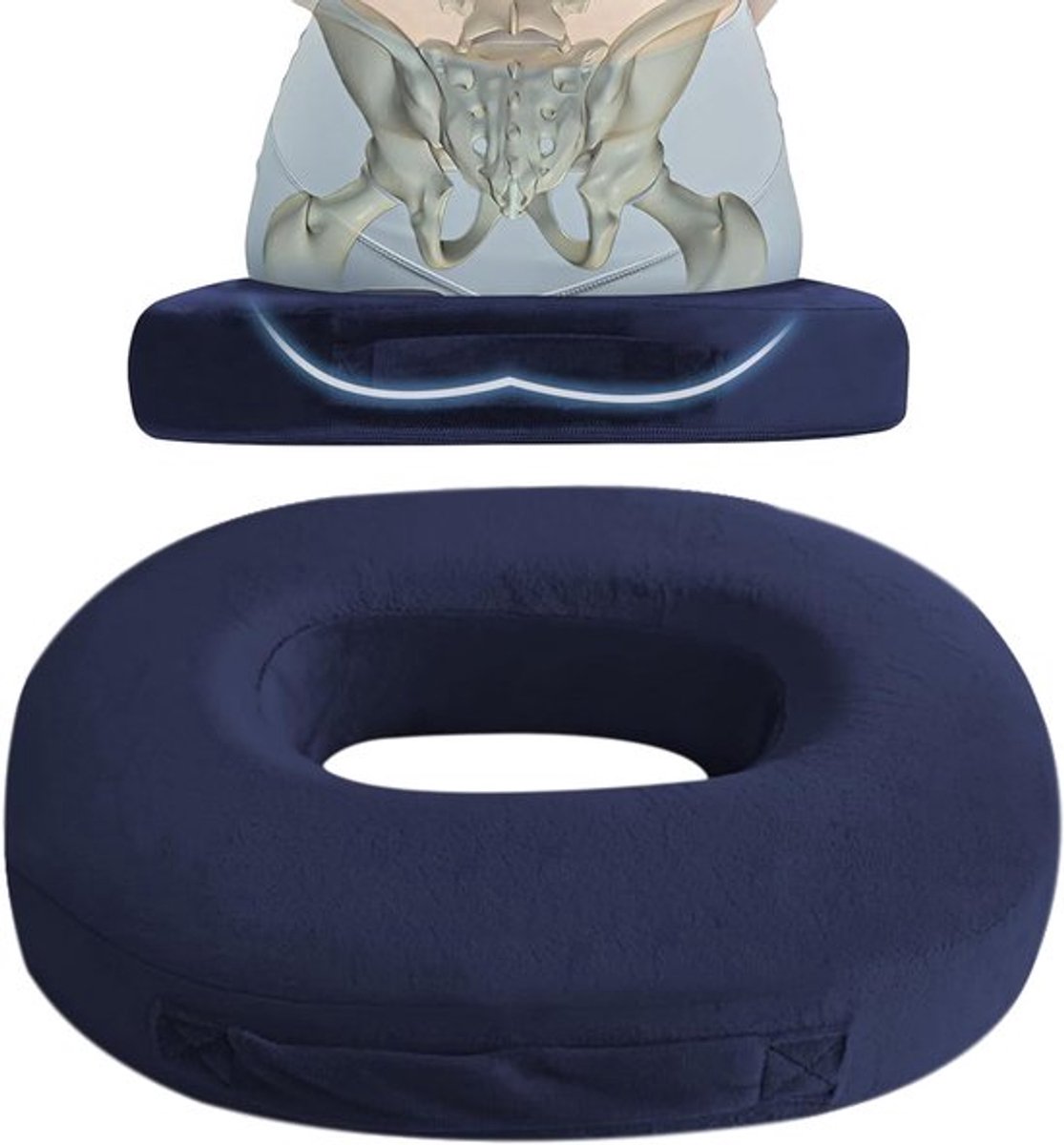 Ronde Memory Foam Donut Kussen voor Ergonomisch Zitcomfort, Verbeter Bloedcirculatie en Verminder Pijn in Auto en Kantoor (Navy Blauw)