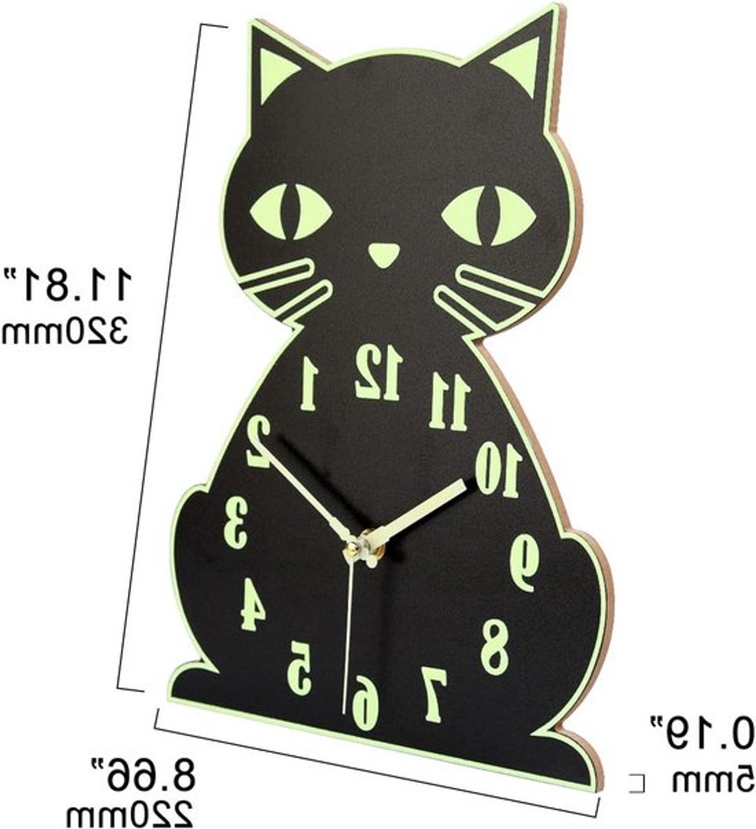 Stille Wandklok zonder Tikken met Dierenmotief voor Kinderen, Batterij Aangedreven, Schattige Zwarte Kat, Perfect voor Kinderkamer Decoratie