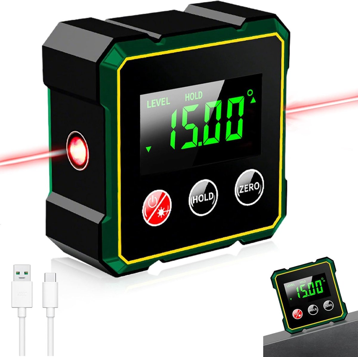 Digitale hoekmeter - LCD-gradenboog - Digitale hellingsmeter - Magnetische hoekmeter - Met laser - Meetinstrument voor houtbewerking - Geschikt voor houtbewerking, constructie, decoratie en doe-het-zelfprojecten