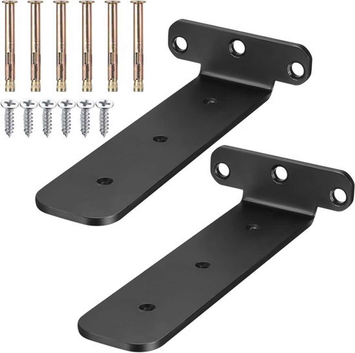 2 stuks Zwarte Plankdragers van 20 cm, Stevige Wandsteunen voor Planken, Onzichtbare Hoeksteunen voor Woonkamer en Keuken