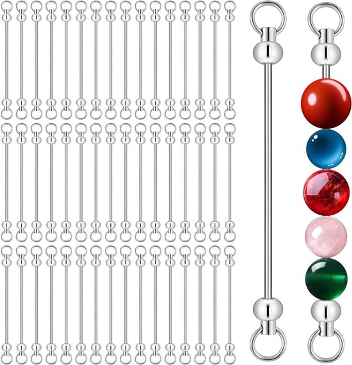 50 Stuks Sleutelhangers DIY Set, Lege Metalen Sleutelhanger Stangen en Kralen voor Creatieve Sleutelhanger Projecten en Cadeaus