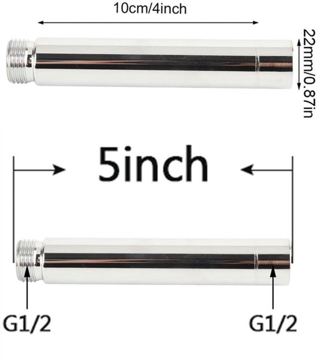 Douche Verlengbuis 10 cm - Roestvrij Staal - G1/2 Aansluiting - Set van 2 - Lichtgewicht - Voor Badkamer Accessoires - Douche Extender