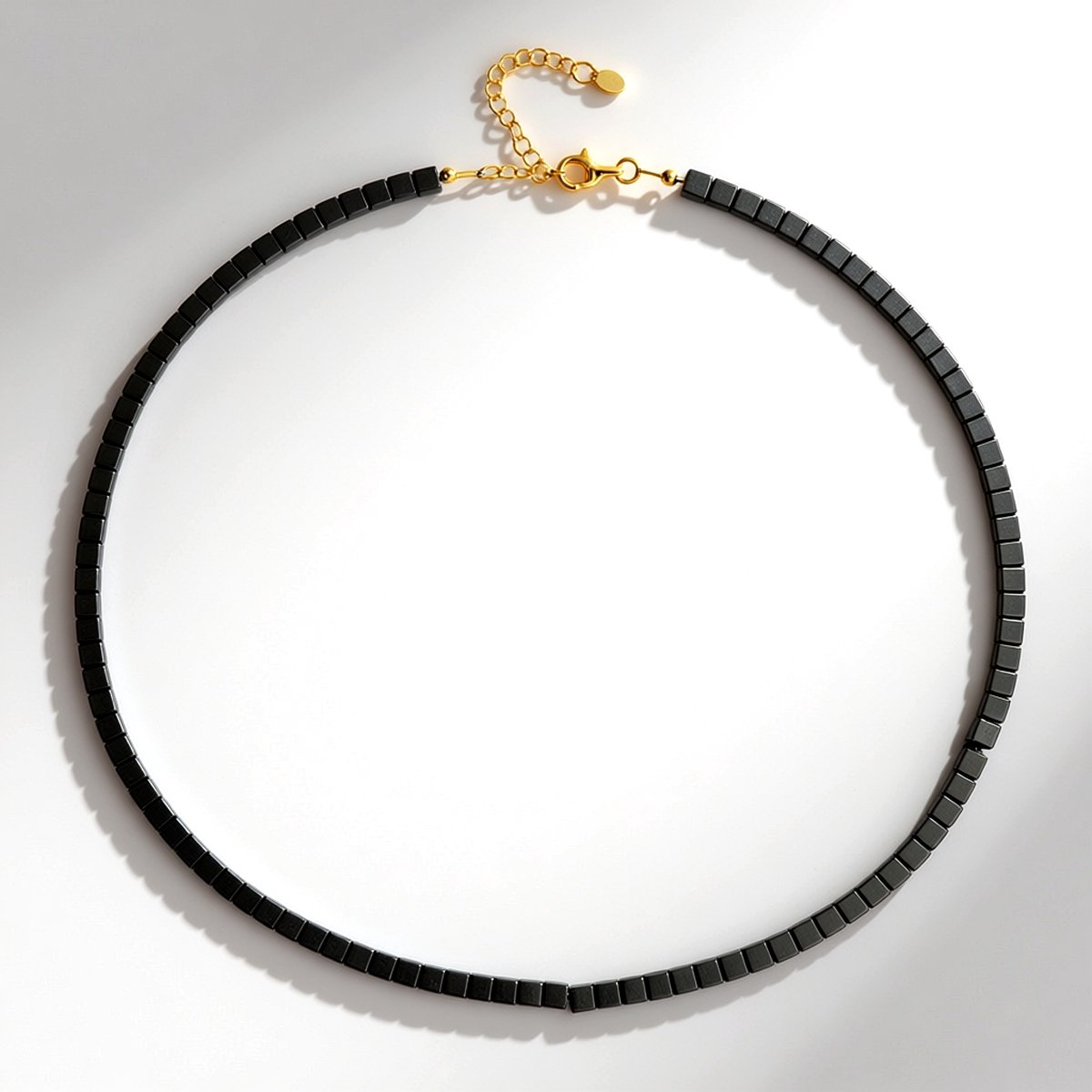 Cavill - Zilveren Ketting - 925 Sterling Zilver Verguld - Zwarte Hematiet Kralen 140,33 ct - Verstelbaar 45-50 cm - Elegant & Stijlvol