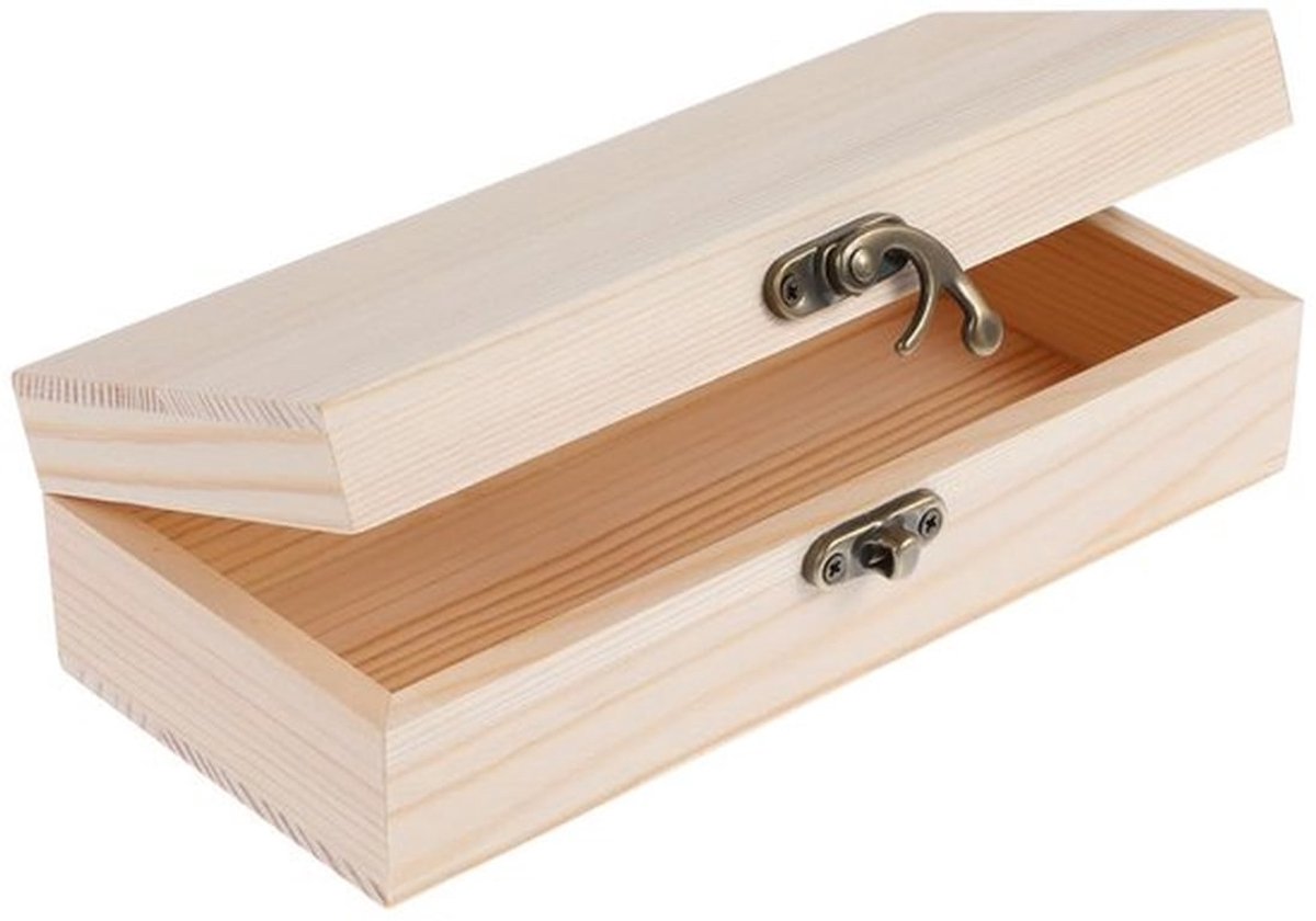 Juwelendoos Ongelakt Hout - Houten Kist - Scharnierend Deksel - Knutselproject - Opslag voor Sieraden - Afmetingen 18x7,8x4,9cm - Opslagdoos