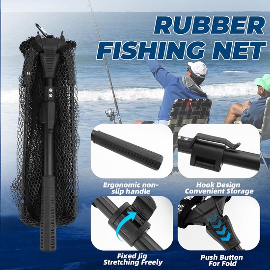 SnelShoppen - Vouwbare Schepnet met Rubber, Telescoop, 90 cm, Schepnet voor Forel, Karper, Zalm, Baars, Duurzaam Nylon, Aluminium Handvat van Snelshoppen — afbeelding 3