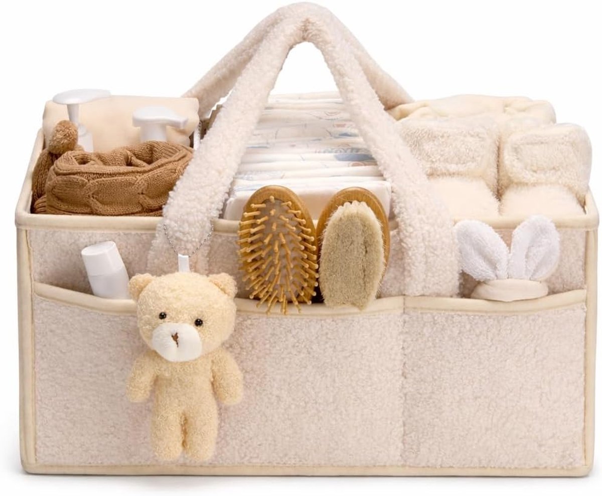 SnelShoppen - Babyluier-caddy organizer voor luiertafel, babyopbergmand voor luiers en vochtige doekjes, multifunctionele auto-caddy organizer, crèmew