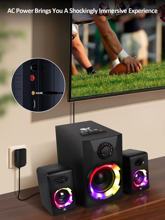 SnelShoppen - Bluetooth Computerluidsprekers met Subwoofer - 40W Draadloze PC Luidsprekers met SD, USB, AUX, Bluetooth - Ideaal voor Feest, Gaming, Th — afbeelding 2