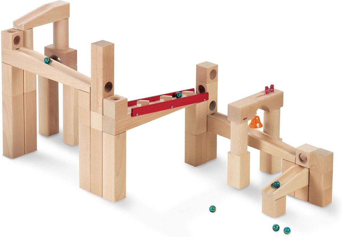 Knikkerbaan Bouwset - Houten Constructie - Creatief Spelen - 42 Delen Inclusief - Grote Set - Houten Afwerking
