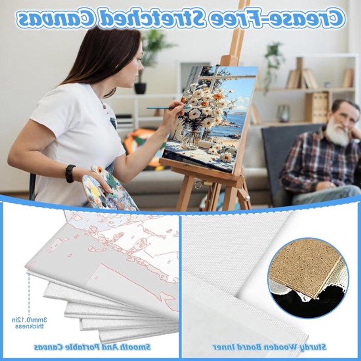 Set van 2 Schilderen op Nummer met Madeliefjes en Vergeet-mij-nietjes voor Volwassenen en Beginners - Ideaal voor Creatieve Vrijetijdsbesteding en Kunstprojecten