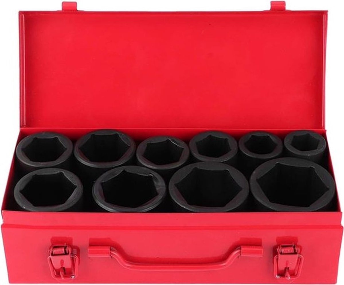 3/4 inch slagmoersleutelset met 10 metrische diepteslagbekers - Draagbare autogereedschapsset met sleutelbeker