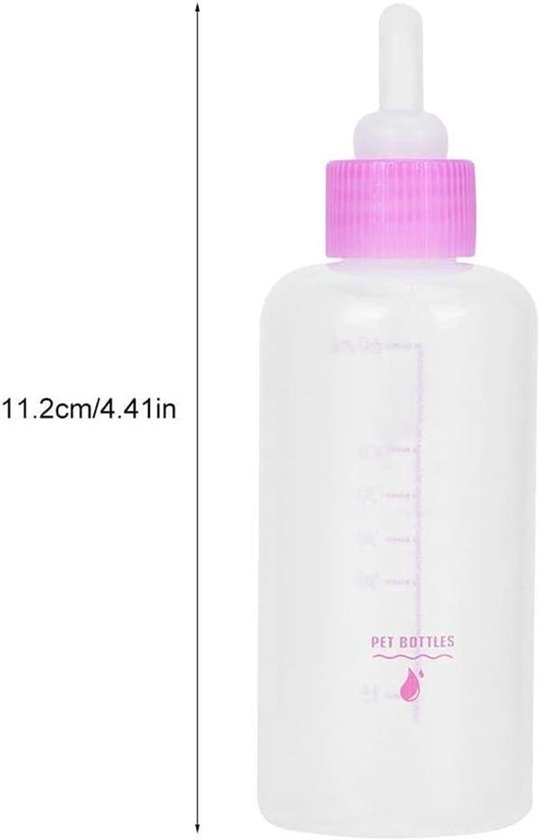 Melkfles voor huisdieren - 6-delige set - 60 ml - puppy - kitten - kleine hond - kat - melkverzorgingsset - verpleegflesvoeding - tepelborstelset - roze — afbeelding 2