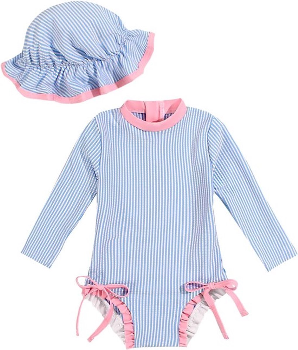 Zomerse Baby Meisjes Badpak met Lange Mouwen en Zonnehoed - UV Bescherming, Comfortabel en Stijlvol Zwemkleding