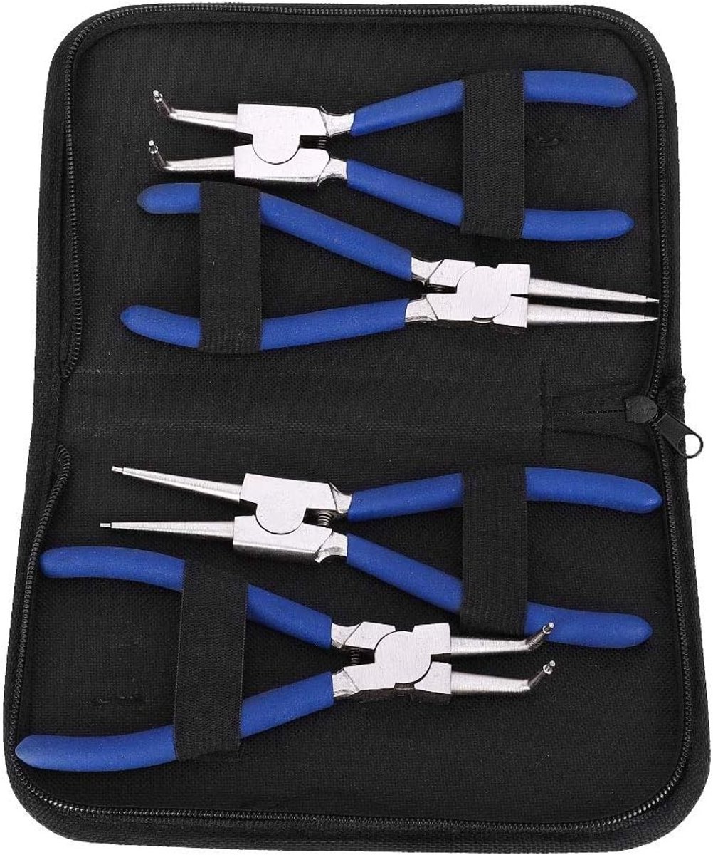 Set van 4 Professionele Circlip Tang met Vergrendeling en Draagtas - Voor Binnen- en Buitentoepassingen, Precisie Gereedschap voor Automatische Tools en Maaiers