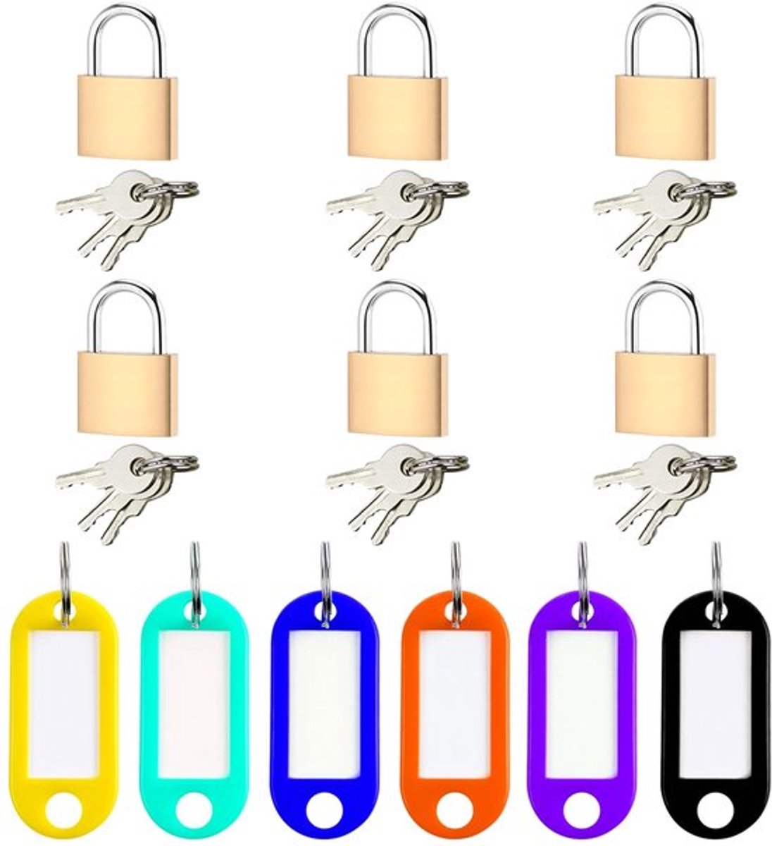 Hangslot Mini - 6 Stuks - Robuust Koper - Sleutels - Kleurcode - Compact - Afmetingen 26 x 18 mm - Mini Slot