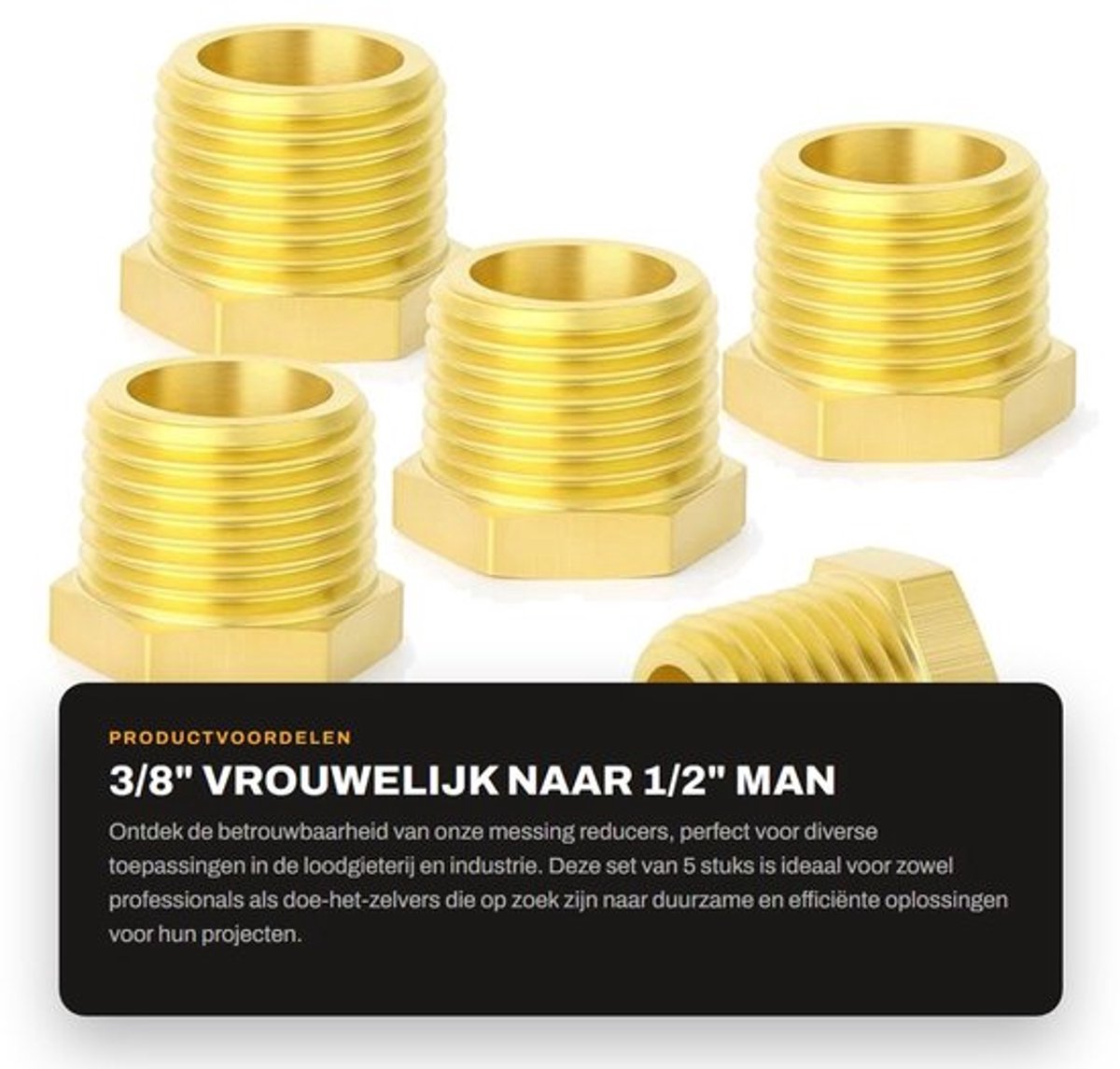 Reducer Messing - 3/8" BSP Vrouwelijk naar 1/2" BSP Man - Hex Bus - Schroefdraad Pijp - Hoge Temperatuur Taaiheid - Gladde Draden - Buisfitting