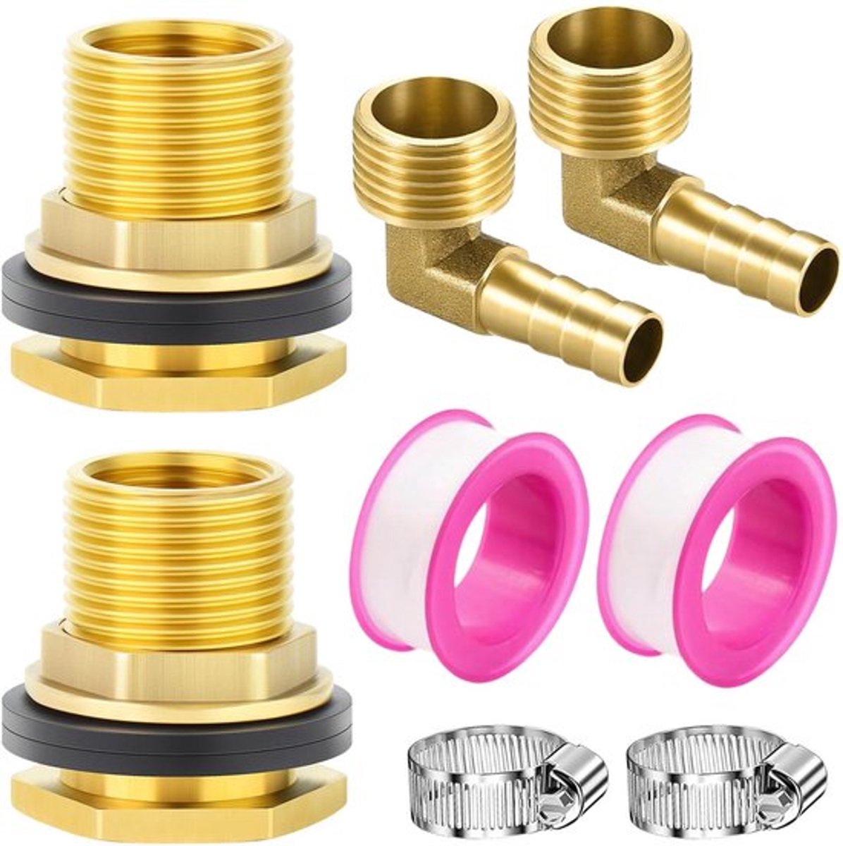 Tankvoeder van Messing - 1/2 Inch AG - 3/8 Inch IG - Slangklemmen - Rubber Ringen - Corrosiebestendig - Langdurige Prestaties - Waterverbinding