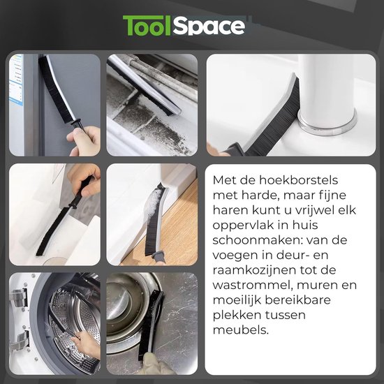 Voegenborstel Set - Nadenborstel Handvat - Dieptereiniging Tegels - Harde PET-Haren - 3 Stuks - Zwart Zilver — afbeelding 4