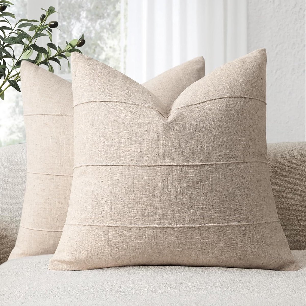 ZWJD Kussenslopen Voor Bank Van Natuurlijk Linnen 50x50 CM, Set Van 2 Stuks. Zachte Effen Natuurbeige Kussenslopen Met - ShopVlot