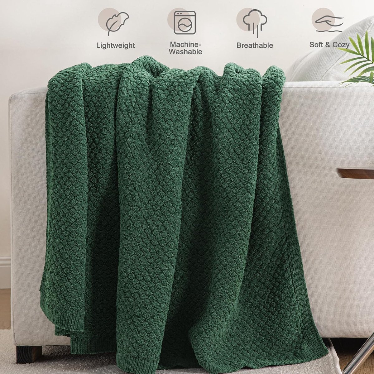 Chenille Dekentje 130 x 150 cm - Donkergroen - Zacht en Warm - Perfect voor Op de Bank - SnelShoppen